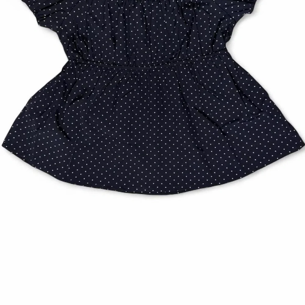 Y2K Navy Polka Dot Babydoll Top XS Ruffle Coquette Blouse Brandy Melville Style - Picture 6 of 6